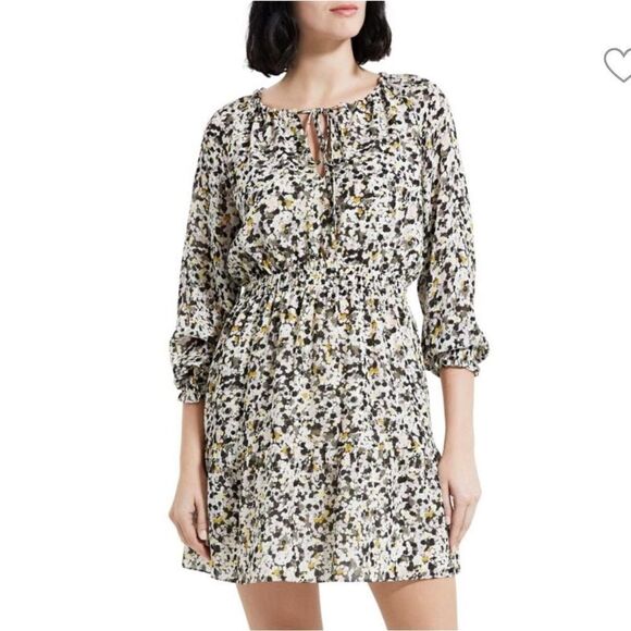 NWT THEORY Gathered Shirt Dress in Floral Silk Crepe XL - Picture 9 of 15